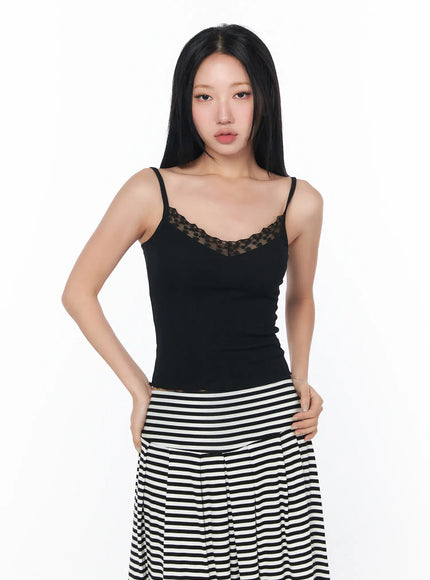 lace-trim-ribbed-cami-cy512 / Black