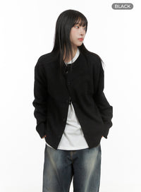 round-neck-long-sleeve-cardigan-cg430 / Black