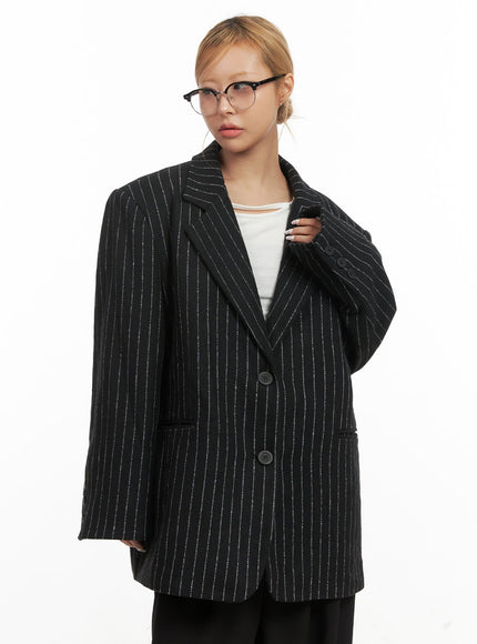 wool-blend-striped-oversized-blazer-cj508 / Black