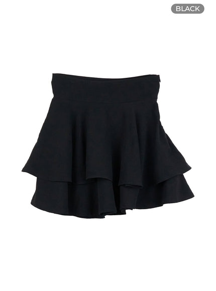 flare-ruffle-mini-skirt-ol423 / Black