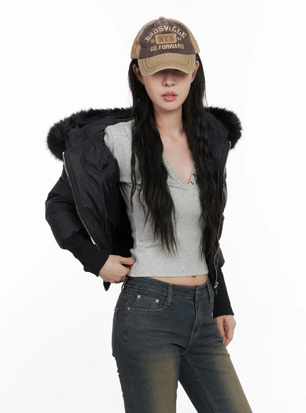 detachable-faux-fur-puffer-jacket-cn512 / Black