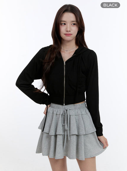 cropped-zip-up-hoodie-oo407 / Black