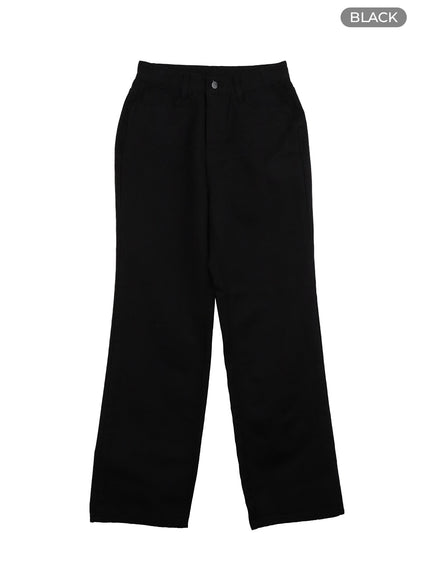 solid-cotton-straight-pants-oa429 / Black