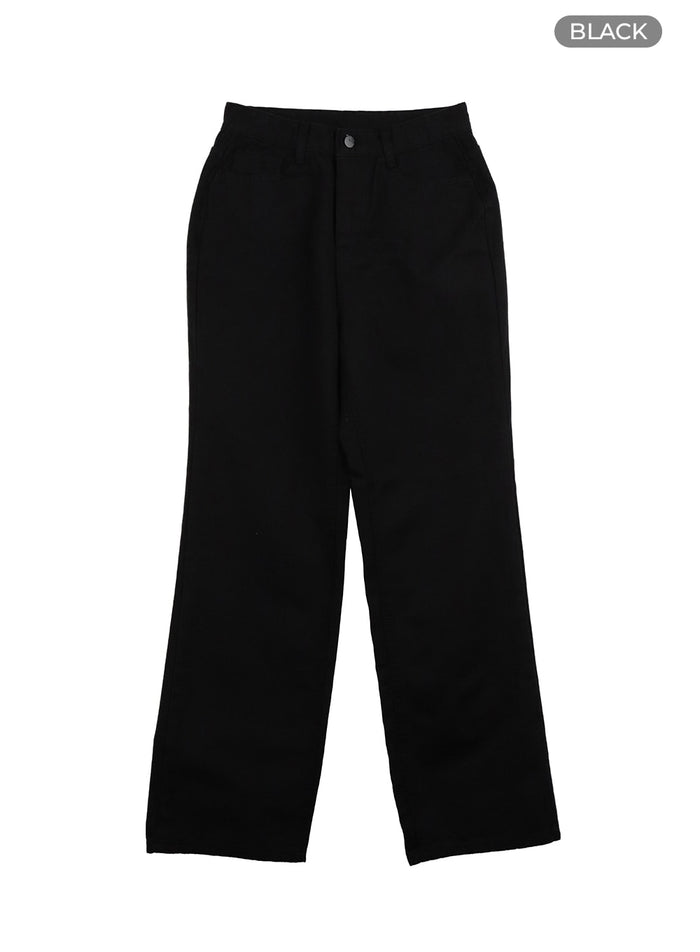 solid-cotton-straight-pants-oa429 / Black