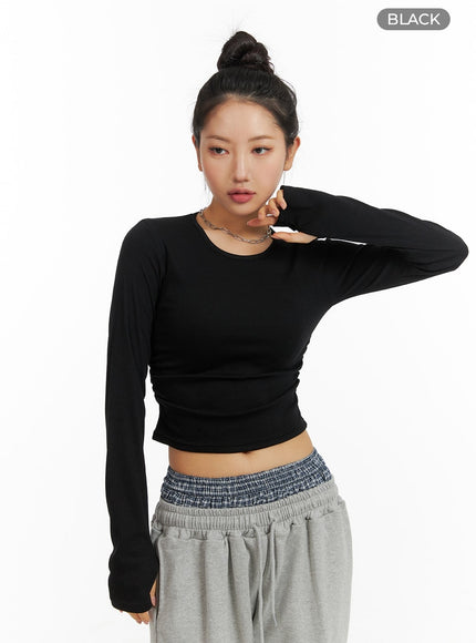 solid-long-sleeve-crop-top-cm408 / Black