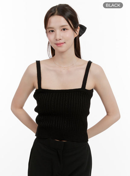 cable-knit-square-neck-sleeveless-top-og428 / Black