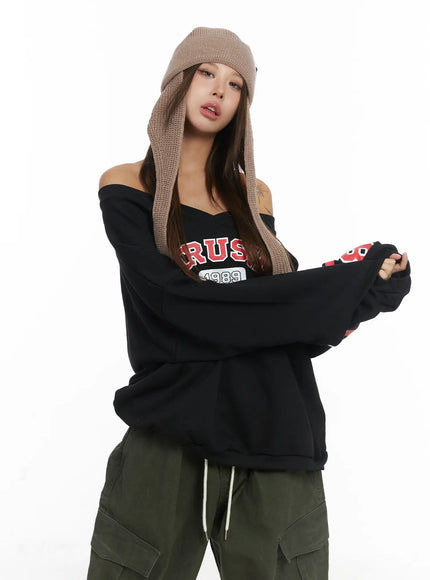 off-shoulder-oversized-sweatshirt-cj513 / Black