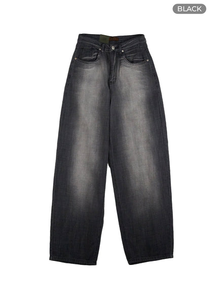 contrasted-washed-baggy-jeans-cu420 / Black