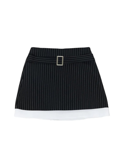 pinstriped-belted-mini-skirt-cy508 / Black