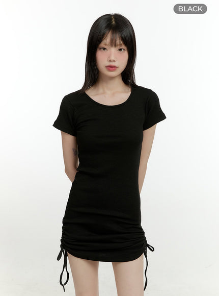 shirred-solid-mini-dress-cg401 / Black