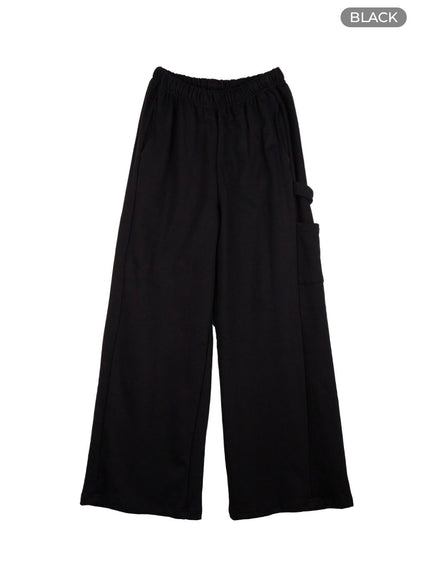 cotton-banded-wide-fit-carpenter-sweatpants-oo401 / Black