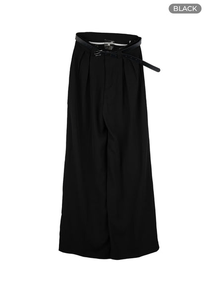 pintuck-wide-leg-tailored-pants-ol430 / Black