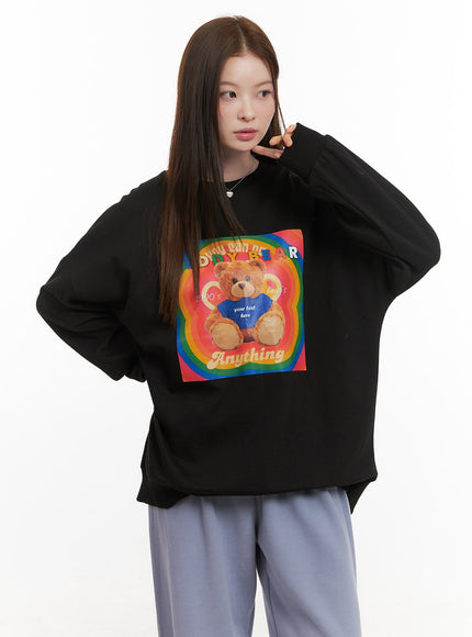 long-sleeve-cotton-graphic-hoodie-od418 / Black