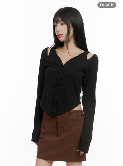 v-neck-layered-buttoned-cardigan-cs403 / Black