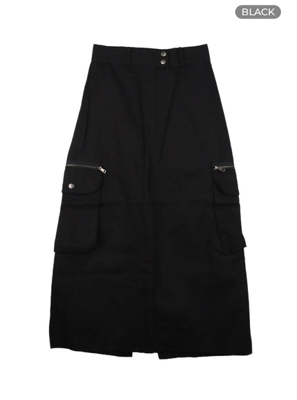 two-button-cargo-maxi-skirt-cm422 / Black