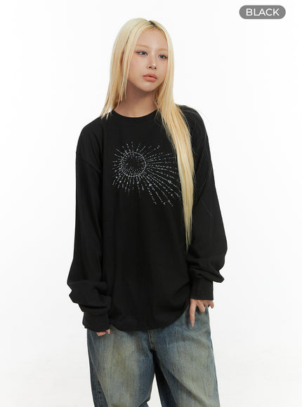 graphic-round-neck-loose-fit-top-co415 / Black