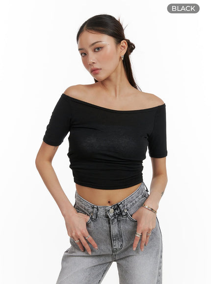 solid-sheer-off-shoulder-top-cy402 / Black