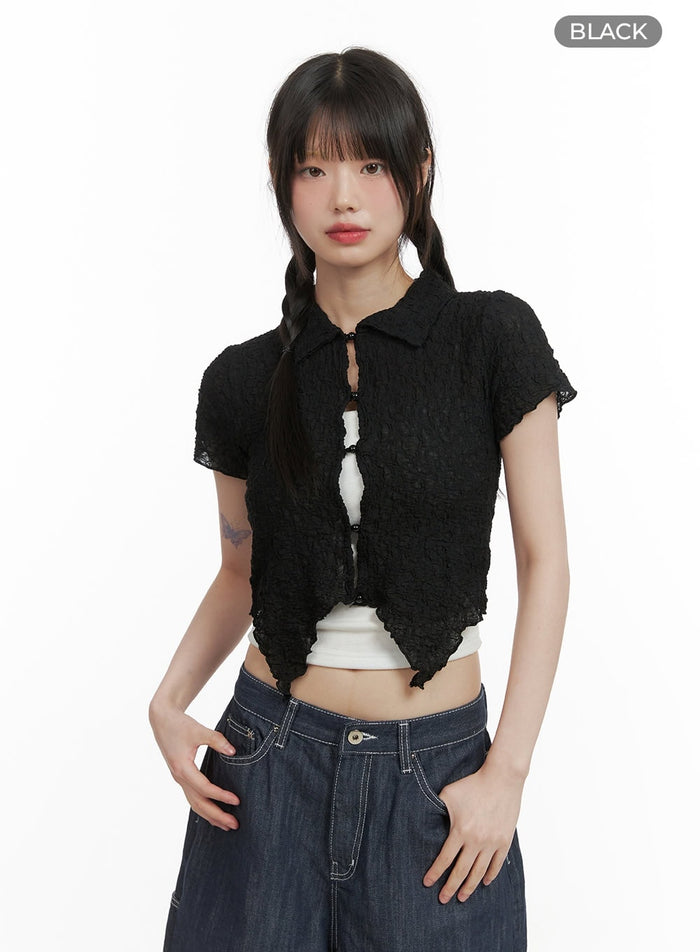 woven-collar-cropped-shirt-cy414 / Black