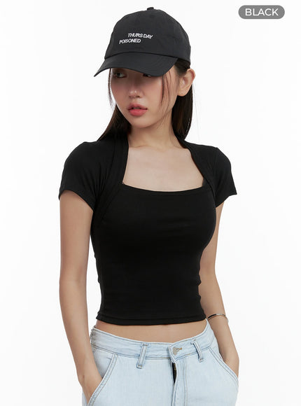 short-sleeve-bolero-crop-top-ol401 / Black