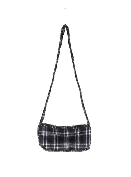plaid-fleece-crossbody-bag-cj527 / Black