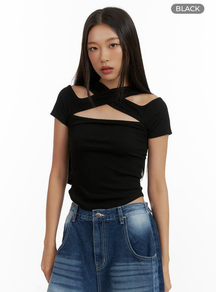 twist-cut-out-crop-top-cu414 / Black