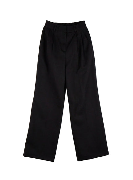 tailored-solid-polyester-wide-leg-pants-od417 / Black