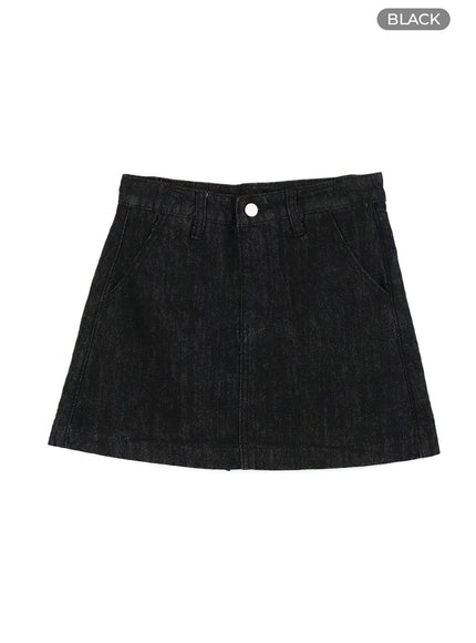 solid-denim-mini-skirt-oy409 / Black