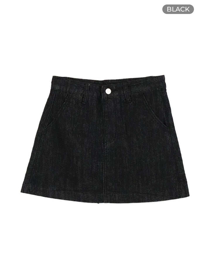 solid-denim-mini-skirt-oy409 / Black