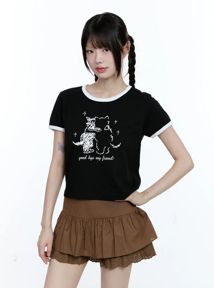 dual-tone-kitty-graphic-top-cg511 / Black