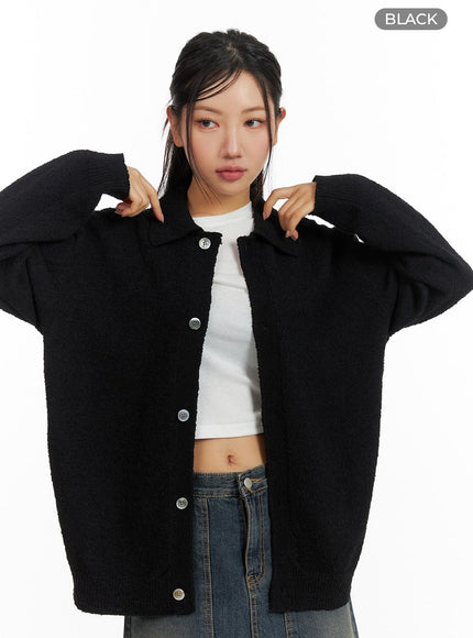 fuzzy-button-up-unisex-cardigan-cm408 / Black