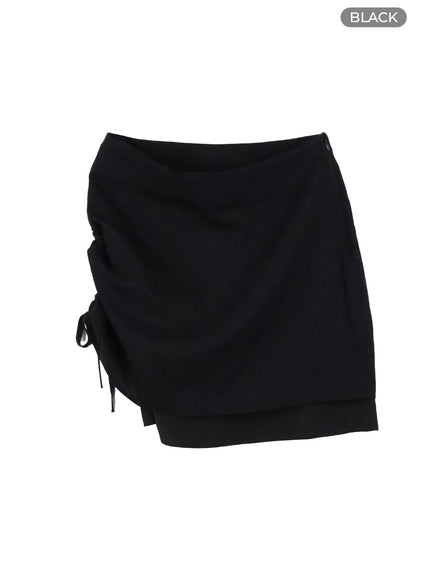 one-side-drawstring-midi-skirt-cm415 / Black