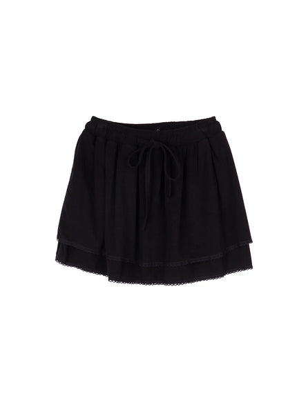 lace-trim-layered-mini-skirt-cy519 / Black