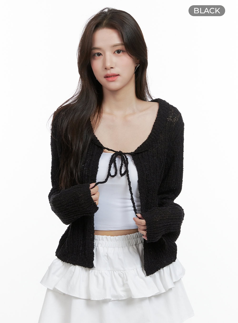 ribbon-sheer-knit-cardigan-og409 / Black