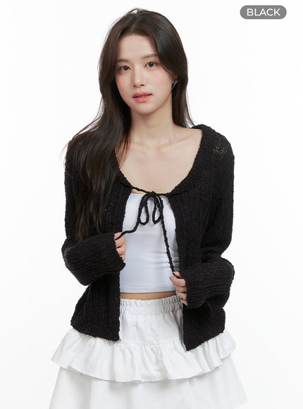 ribbon-sheer-knit-cardigan-og409 / Black