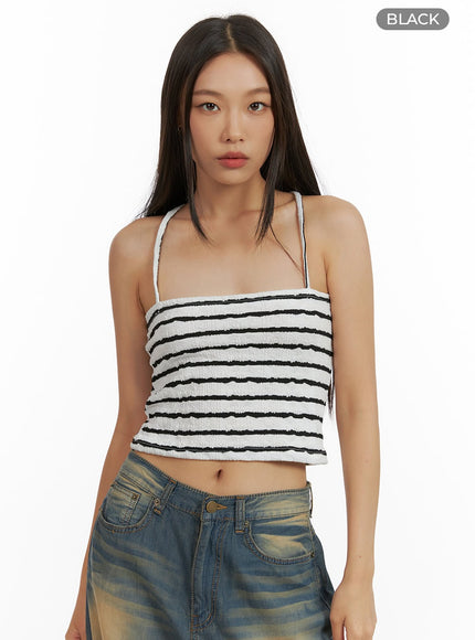 stripe-halter-neck-tank-top-cu414 / Black