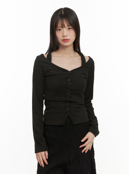 halter-neck-buttoned-cardigan-cd430 / Black