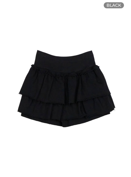 banded-cotton-ruffle-mini-skirt-oo401 / Black