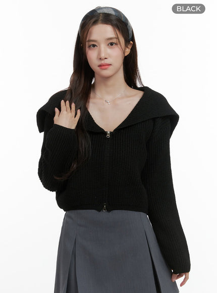 classic-zip-up-acrylic-crop-top-os416 / Black