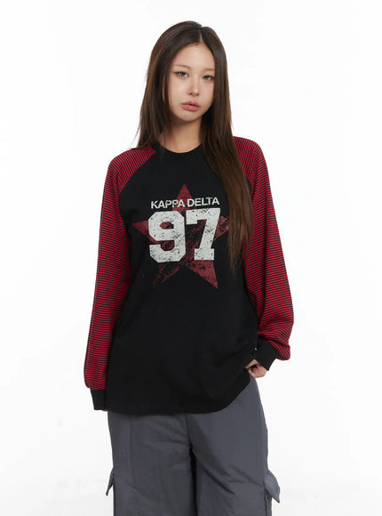 raglan-stripe-graphic-long-sleeve-cj512 / Black