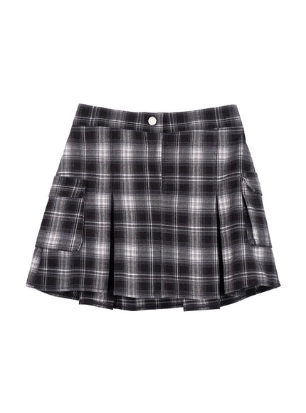 checkered-pleated-mini-skirt-on404 / Black