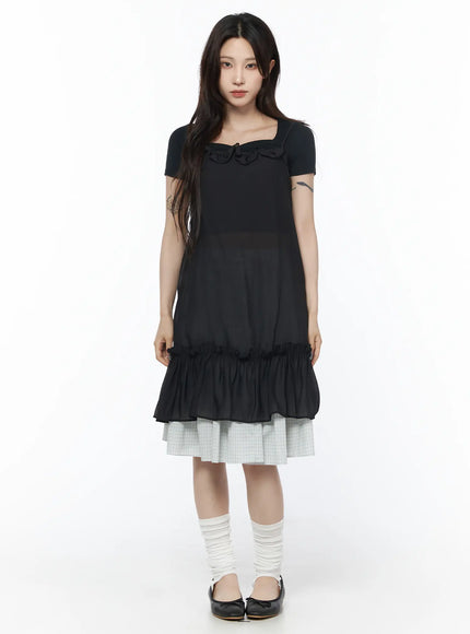 sheer-chiffon-ruffle-midi-dress-cu510 / Black