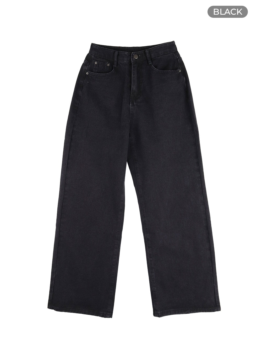Blue Washed Straight Jeans OM408 in Black, size 2XL(Length-L)