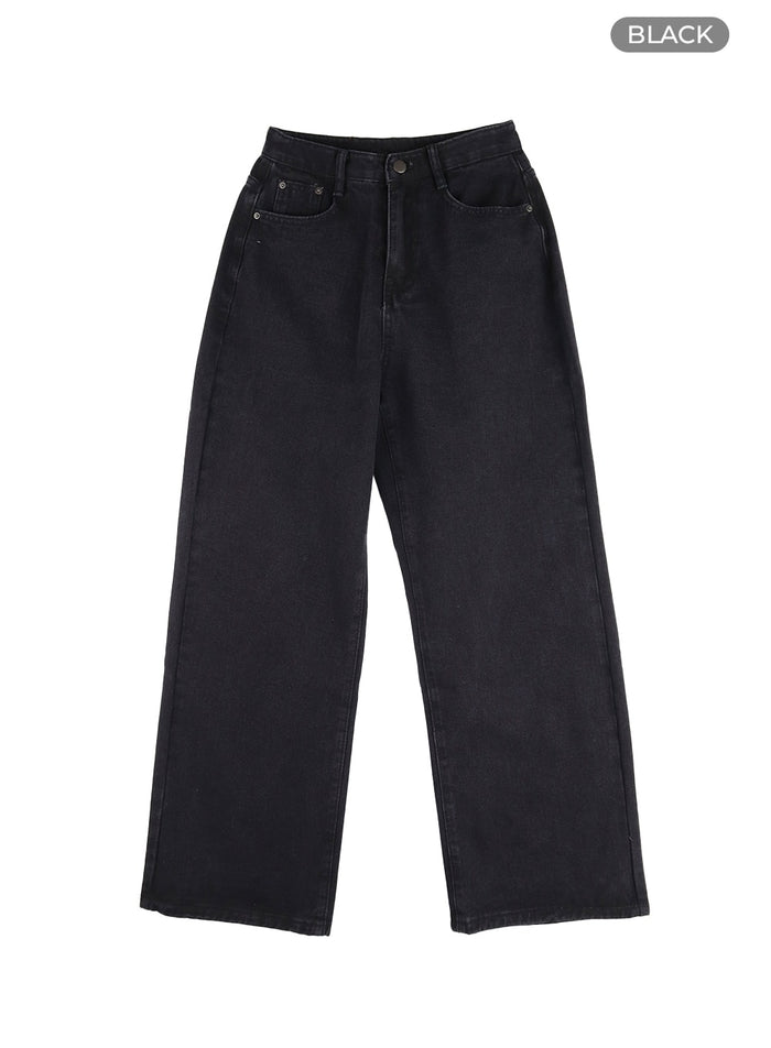 bluebelle-washed-straight-jeans-om408 / Black