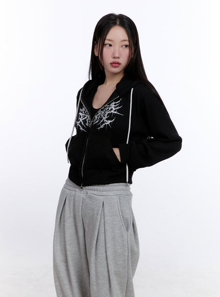 casual-graphic-zip-up-hooded-jacket-cj509 / Black