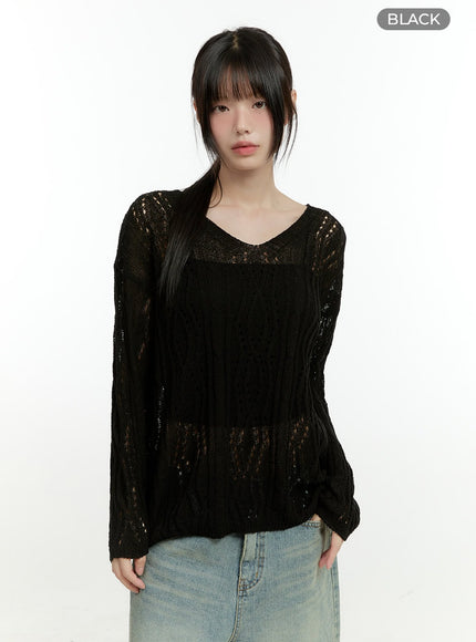 hollow-out-knit-sweater-cg401 / Black