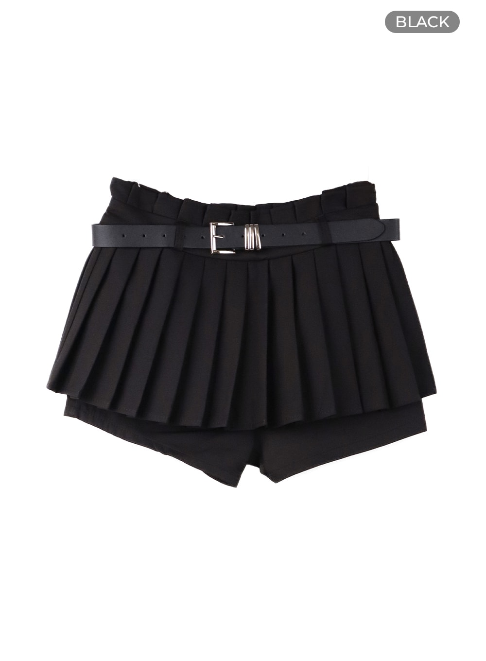 mid-waist-pleated-mini-skirt-with-belt-cf420 / Black