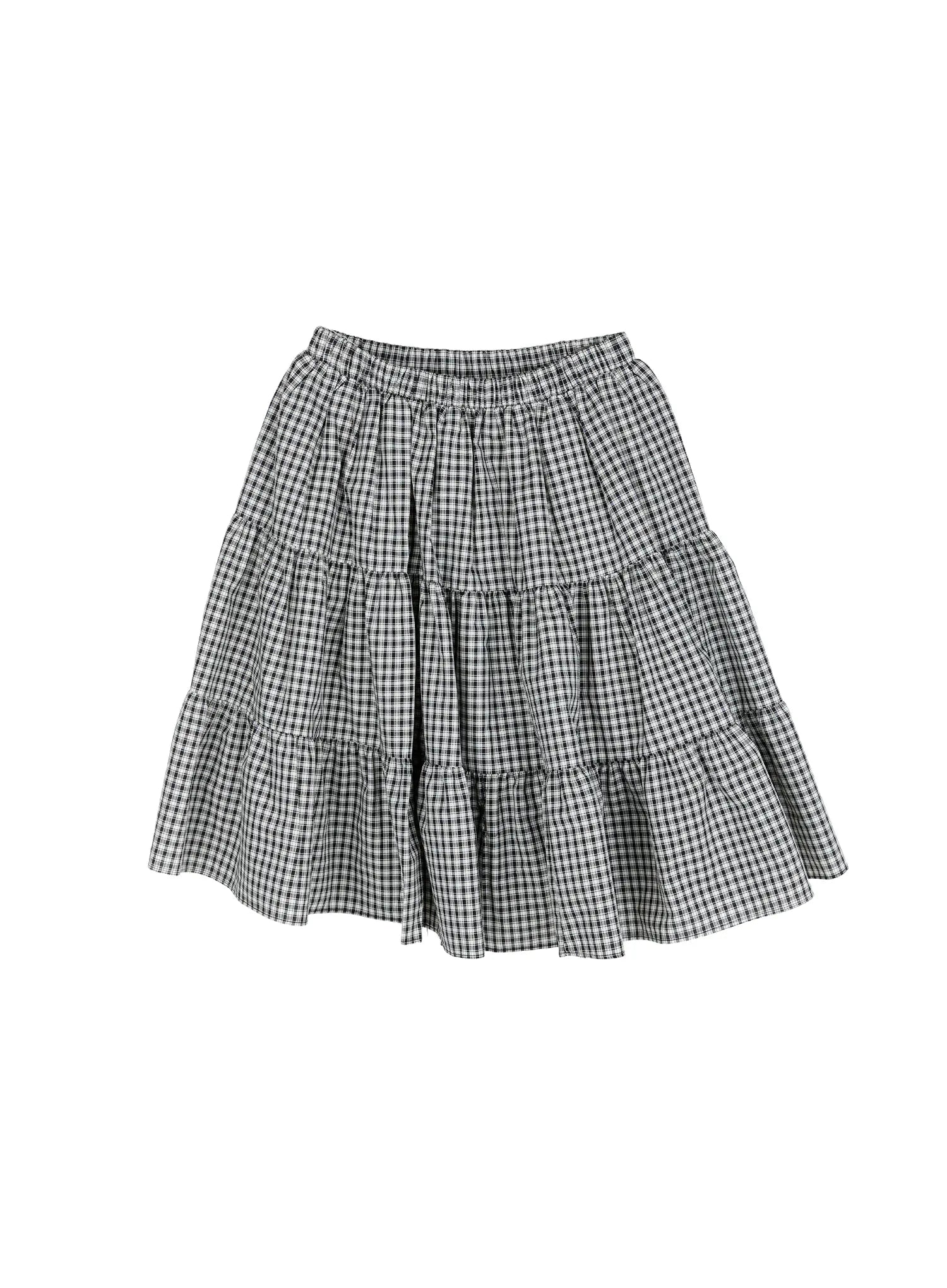 checkered-plaid-midi-skirt-cu510 / Black