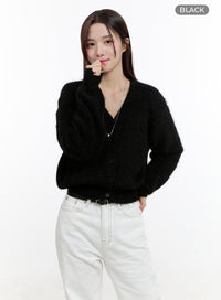 fuzzy-v-neck-cardigan-og429 / Black