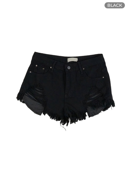 destroyed-hem-micro-denim-shorts-cy431 / Black