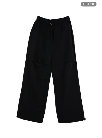 banding-waist-nylon-wide-trousers-om426 / Black